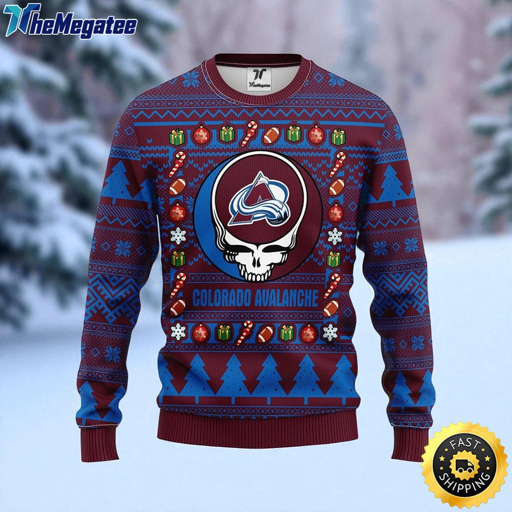 NHL Colorado Avalanche Ugly Sweater Grateful Dead Ugly Christmas Fleece Sweater For Fans NHL Colorado Avalanche Ugly Sweater Grateful Dead Ugly Christmas Fleece Sweater For Fans
