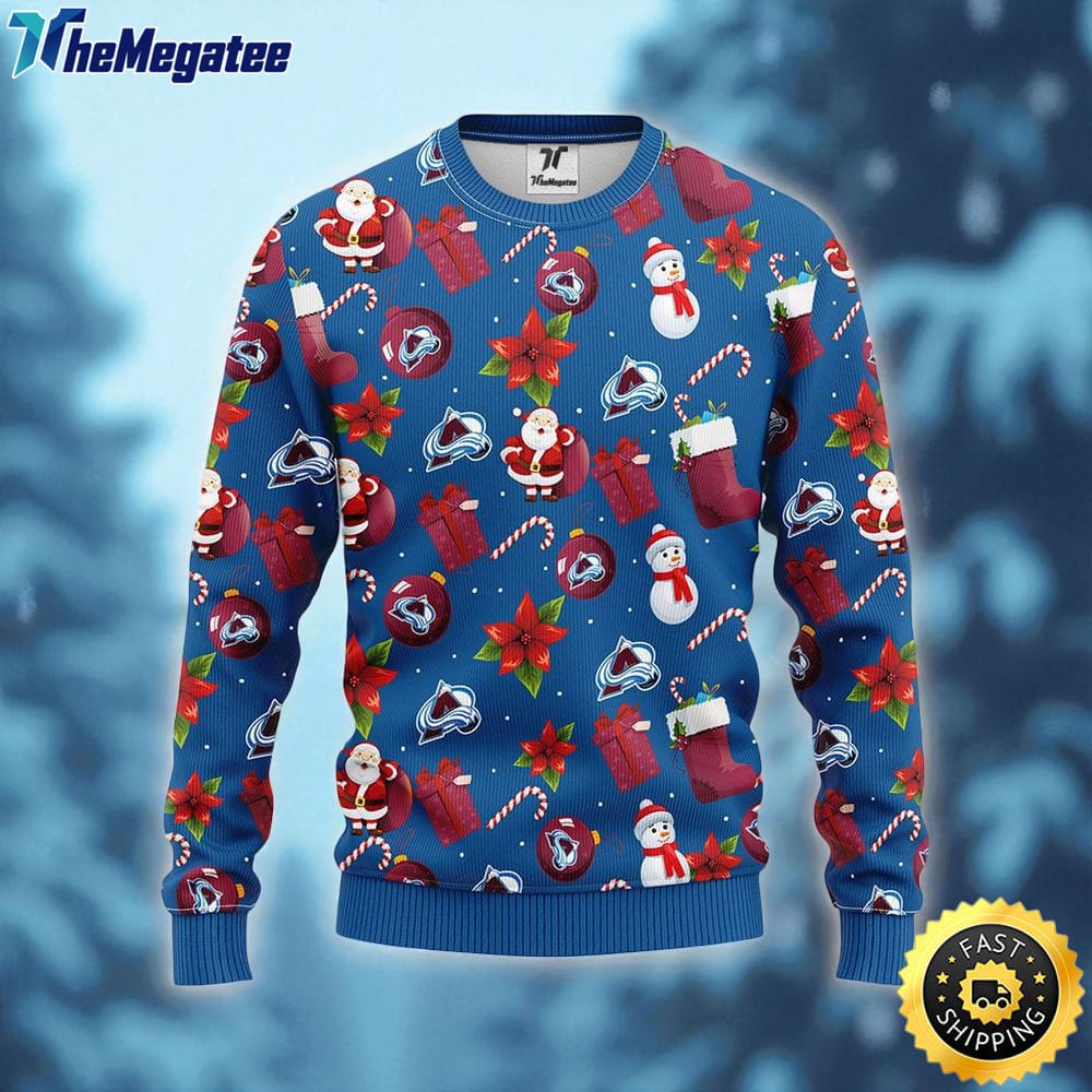 NHL Colorado Avalanche Ugly Sweater Santa Claus Snowman Ugly Christmas Sweater For Fans NHL Colorado Avalanche Ugly Sweater Santa Claus Snowman Ugly Christmas Sweater For Fans