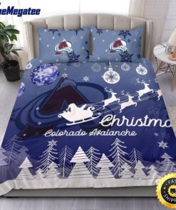 NHL Colorado Avalanche Bedding Sets Santa Claus Sleigh And Reindeer Christmas Quilt Bedding Sets 2025