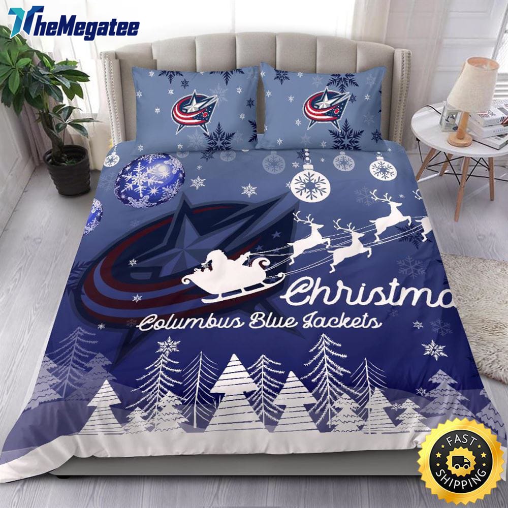 NHL Columbus Blue Jackets Bedding Sets Santa Claus Sleigh And Reindeer Christmas Quilt Bedding Sets 2025 NHL Columbus Blue Jackets Bedding Sets Santa Claus Sleigh And Reindeer Christmas Quilt Bedding Sets 2025