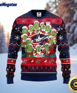NHL Columbus Blue Jackets Ugly Sweater 12 Expressions Of Grinch During The Christmas Season Sweater For Fans