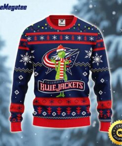 NHL Columbus Blue Jackets Ugly Sweater Funny Grinch Ugly Christmas Sweater For Fans