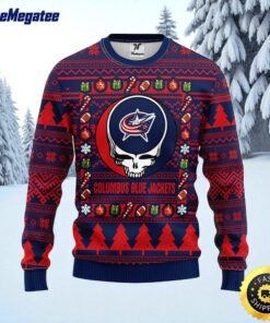 NHL Columbus Blue Jackets Ugly Sweater Grateful Dead Ugly Christmas Fleece Sweater For Fans