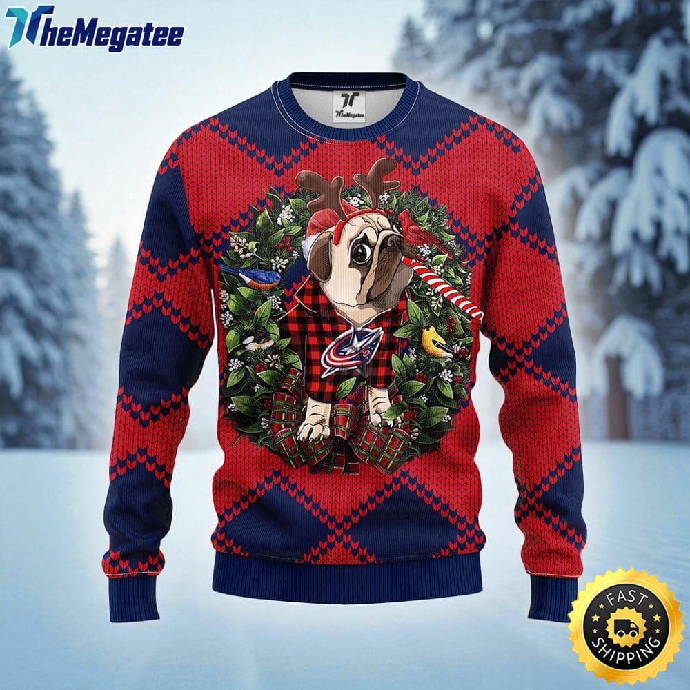 NHL Columbus Blue Jackets Ugly Sweater Pub Dog Ugly Christmas Sweater For Fans NHL Columbus Blue Jackets Ugly Sweater Pub Dog Ugly Christmas Sweater For Fans