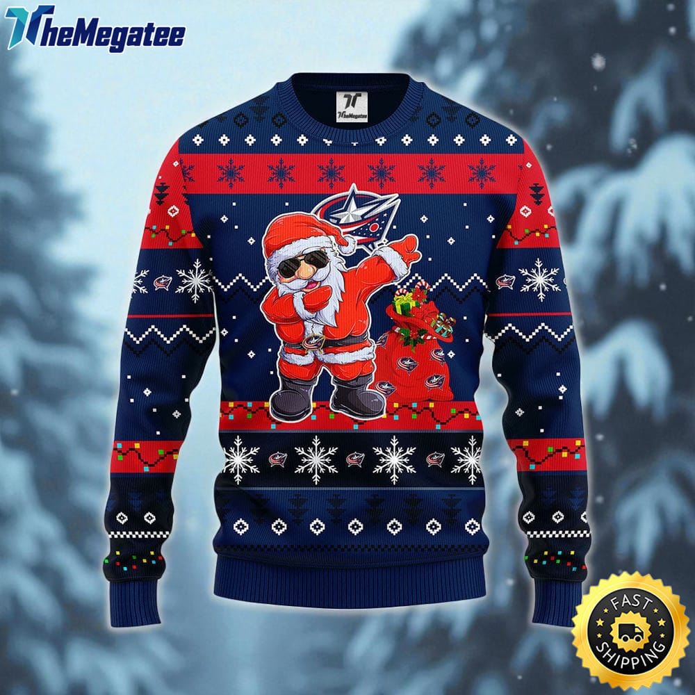 NHL Columbus Blue Jackets Ugly Sweater Santa Claus Ugly Christmas Sweater For Fans NHL Columbus Blue Jackets Ugly Sweater Santa Claus Ugly Christmas Sweater For Fans