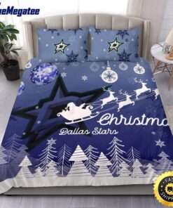 NHL Dallas Stars Bedding Sets Santa Claus Sleigh And Reindeer Christmas Quilt Bedding Sets 2025