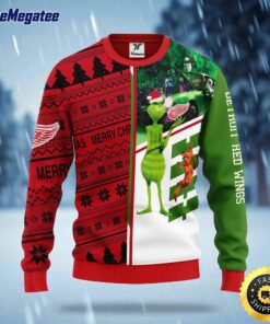 NHL Detroit Red Wings Ugly Sweater Grinch And Scooby doo Ugly Christmas Sweater For Fans