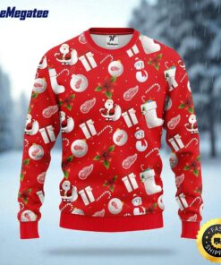 NHL Detroit Red Wings Ugly Sweater Santa Claus Snowman Ugly Christmas Sweater For Fans