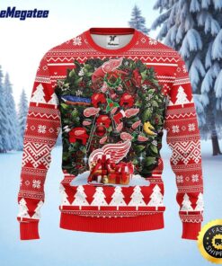 NHL Detroit Red Wings Ugly Sweater Tree Ugly Christmas Fleece Sweater For Fans