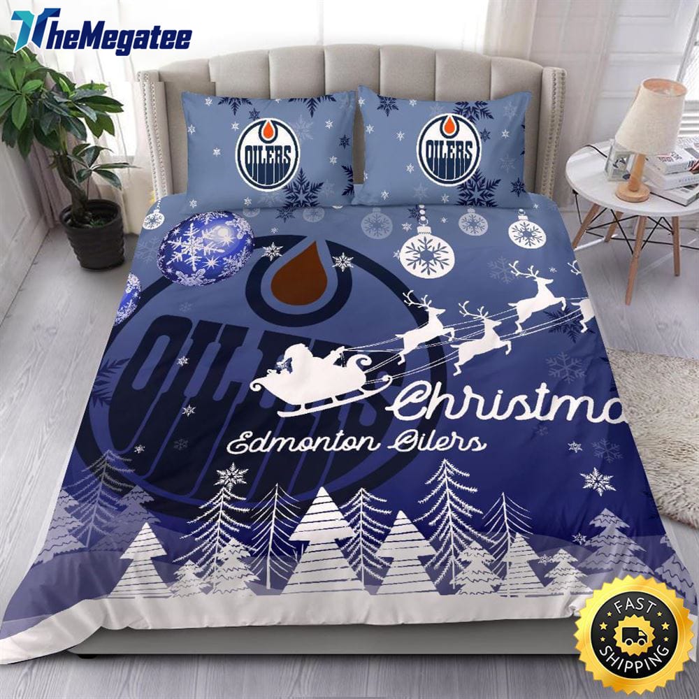 NHL Edmonton Oilers Bedding Sets Santa Claus Sleigh And Reindeer Christmas Quilt Bedding Sets 2025 NHL Edmonton Oilers Bedding Sets Santa Claus Sleigh And Reindeer Christmas Quilt Bedding Sets 2025