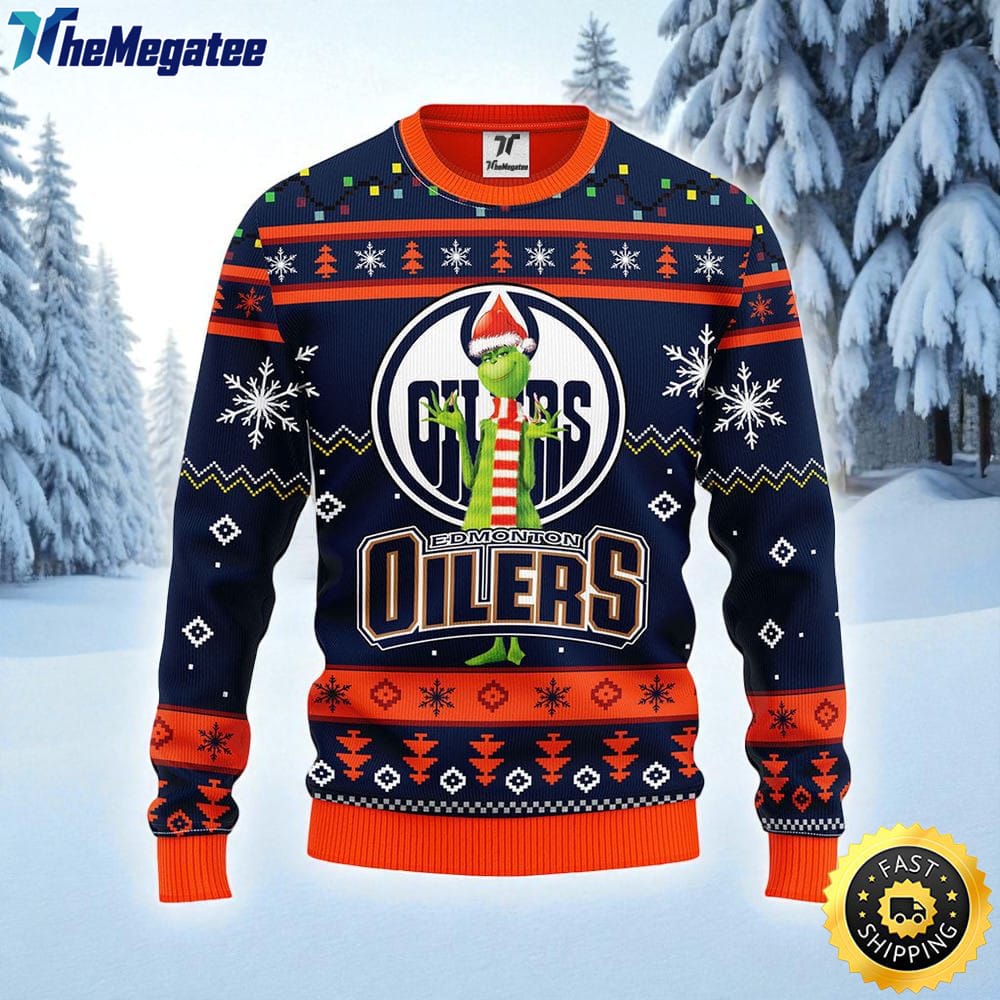 NHL Edmonton Oilers Ugly Sweater Funny Grinch Ugly Christmas Sweater For Fans NHL Edmonton Oilers Ugly Sweater Funny Grinch Ugly Christmas Sweater For Fans