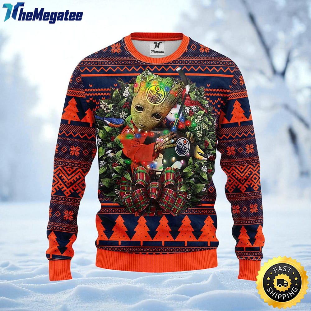NHL Edmonton Oilers Ugly Sweater Groot Christmas Sweater For Fans NHL Edmonton Oilers Ugly Sweater Groot Christmas Sweater For Fans