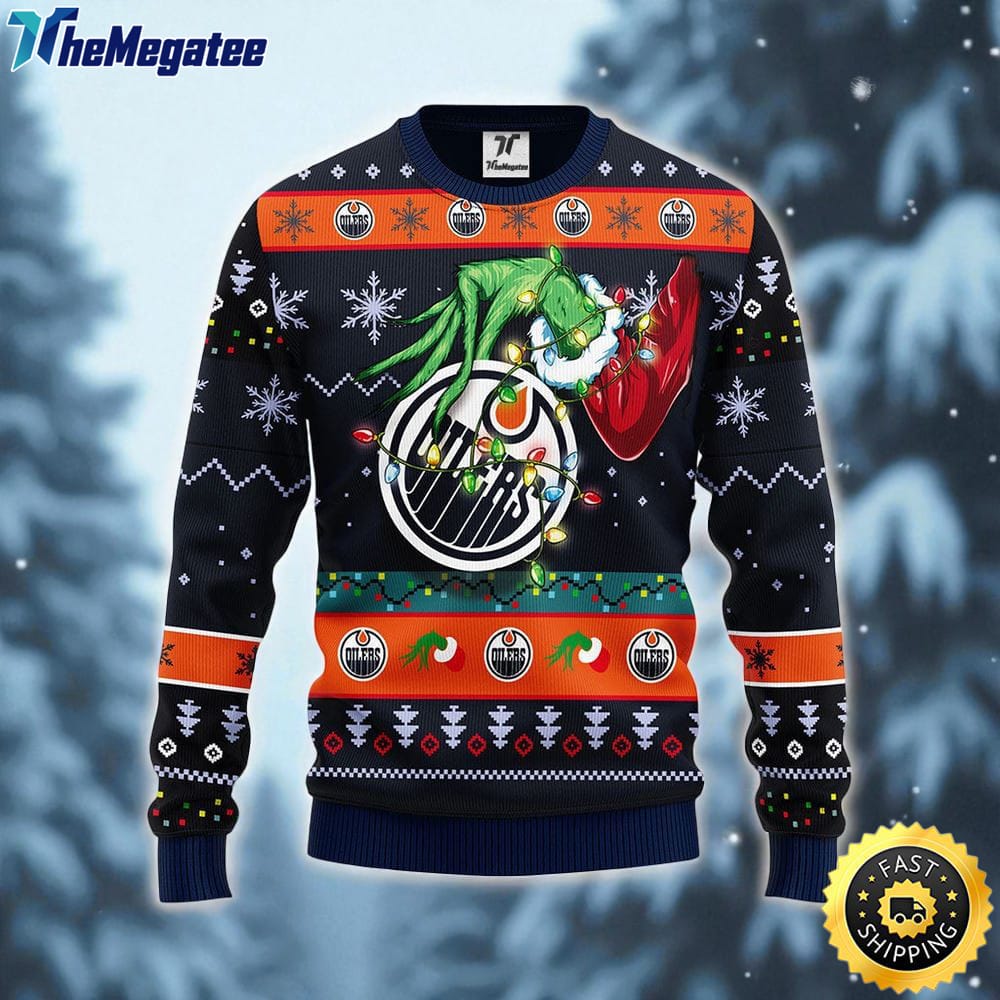 NHL Edmonton Oilers Ugly Sweater The Hand Of Grinch Ugly Christmas Sweater For Fans NHL Edmonton Oilers Ugly Sweater The Hand Of Grinch Ugly Christmas Sweater For Fans