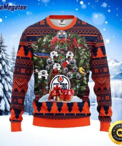 NHL Edmonton Oilers Ugly Sweater Tree Ugly Christmas Fleece Sweater For Fans