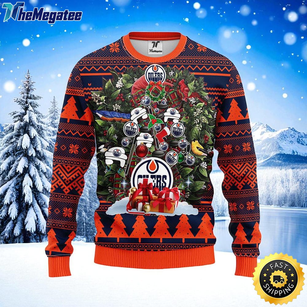 NHL Edmonton Oilers Ugly Sweater Tree Ugly Christmas Fleece Sweater For Fans NHL Edmonton Oilers Ugly Sweater Tree Ugly Christmas Fleece Sweater For Fans