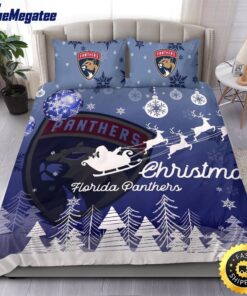 NHL Florida Panthers Bedding Sets Santa Claus Sleigh And Reindeer Christmas Quilt Bedding Sets 2025