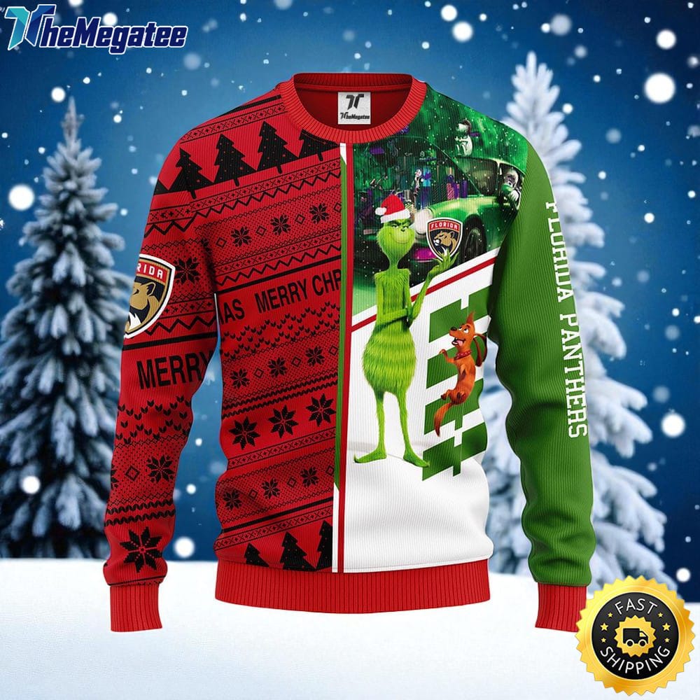 NHL Florida Panthers Ugly Sweater Grinch And Scooby doo Ugly Christmas Sweater For Fans NHL Florida Panthers Ugly Sweater Grinch And Scooby doo Ugly Christmas Sweater For Fans