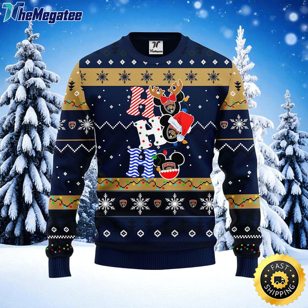 NHL Florida Panthers Ugly Sweater Hohoho Mickey Ugly Christmas Sweater For Fans NHL Florida Panthers Ugly Sweater Hohoho Mickey Ugly Christmas Sweater For Fans