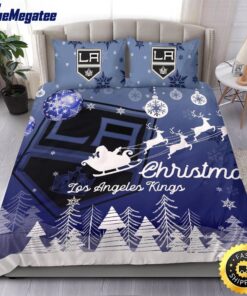 NHL Los Angeles Kings Bedding Sets Santa Claus Sleigh And Reindeer Christmas Quilt Bedding Sets 2025