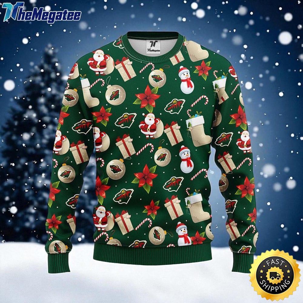 NHL Minnesota Wild Ugly Sweater Santa Claus Snowman Ugly Christmas Sweater For Fans NHL Minnesota Wild Ugly Sweater Santa Claus Snowman Ugly Christmas Sweater For Fans