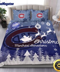 NHL Montreal Canadiens Bedding Sets Santa Claus Sleigh And Reindeer Christmas Quilt Bedding Sets 2025