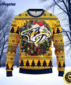 NHL Nashville Predators Ugly Sweater Christmas Wreath Ugly Sweater For Fans