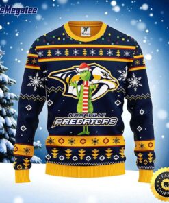 NHL Nashville Predators Ugly Sweater Funny Grinch Ugly Christmas Sweater For Fans