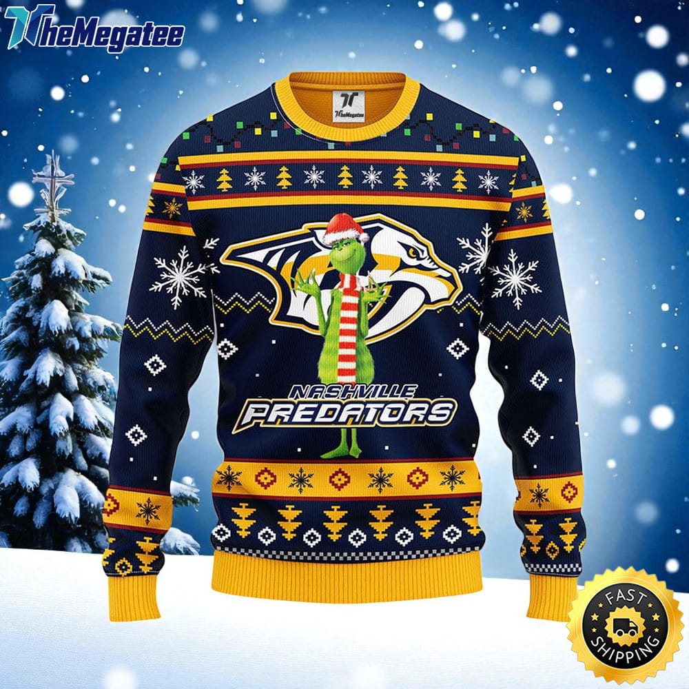 NHL Nashville Predators Ugly Sweater Funny Grinch Ugly Christmas Sweater For Fans NHL Nashville Predators Ugly Sweater Funny Grinch Ugly Christmas Sweater For Fans