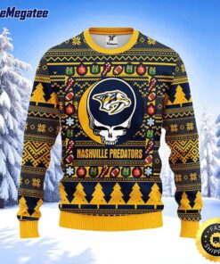 NHL Nashville Predators Ugly Sweater Grateful Dead Ugly Christmas Fleece Sweater For Fans