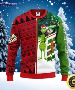 NHL Nashville Predators Ugly Sweater Grinch And Scooby doo Ugly Christmas Sweater For Fans