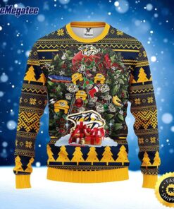 NHL Nashville Predators Ugly Sweater Tree Ugly Christmas Fleece Sweater For Fans