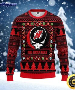 NHL New Jersey Devils Ugly Sweater Grateful Dead Ugly Christmas Fleece Sweater For Fans