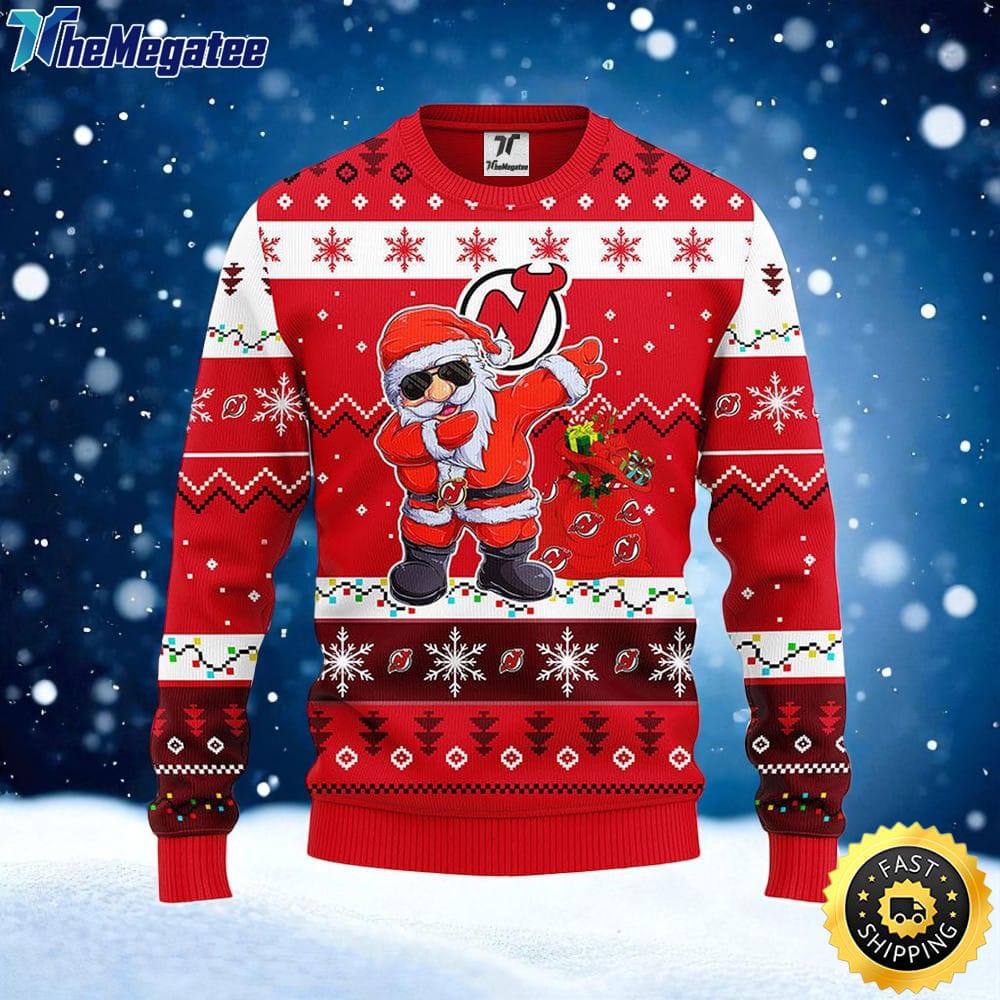 NHL New Jersey Devils Ugly Sweater Santa Claus Ugly Christmas Sweater For Fans NHL New Jersey Devils Ugly Sweater Santa Claus Ugly Christmas Sweater For Fans