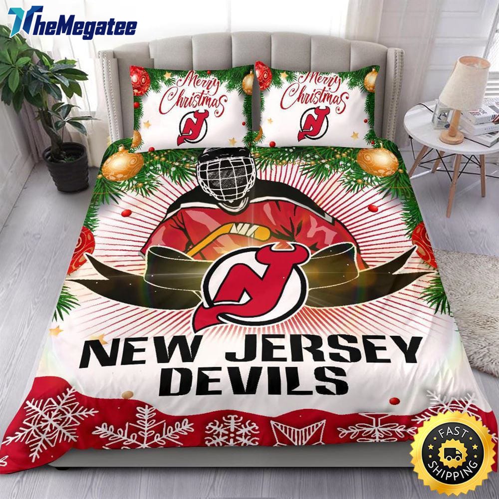 NHL New Jersey Devils Bedding Sets Merry Christmas Quilt Bedding Sets 2025