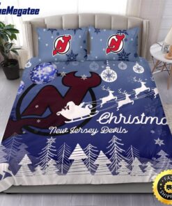 NHL New Jersey Devils Bedding Sets Santa Claus Sleigh And Reindeer Christmas Quilt Bedding Sets 2025