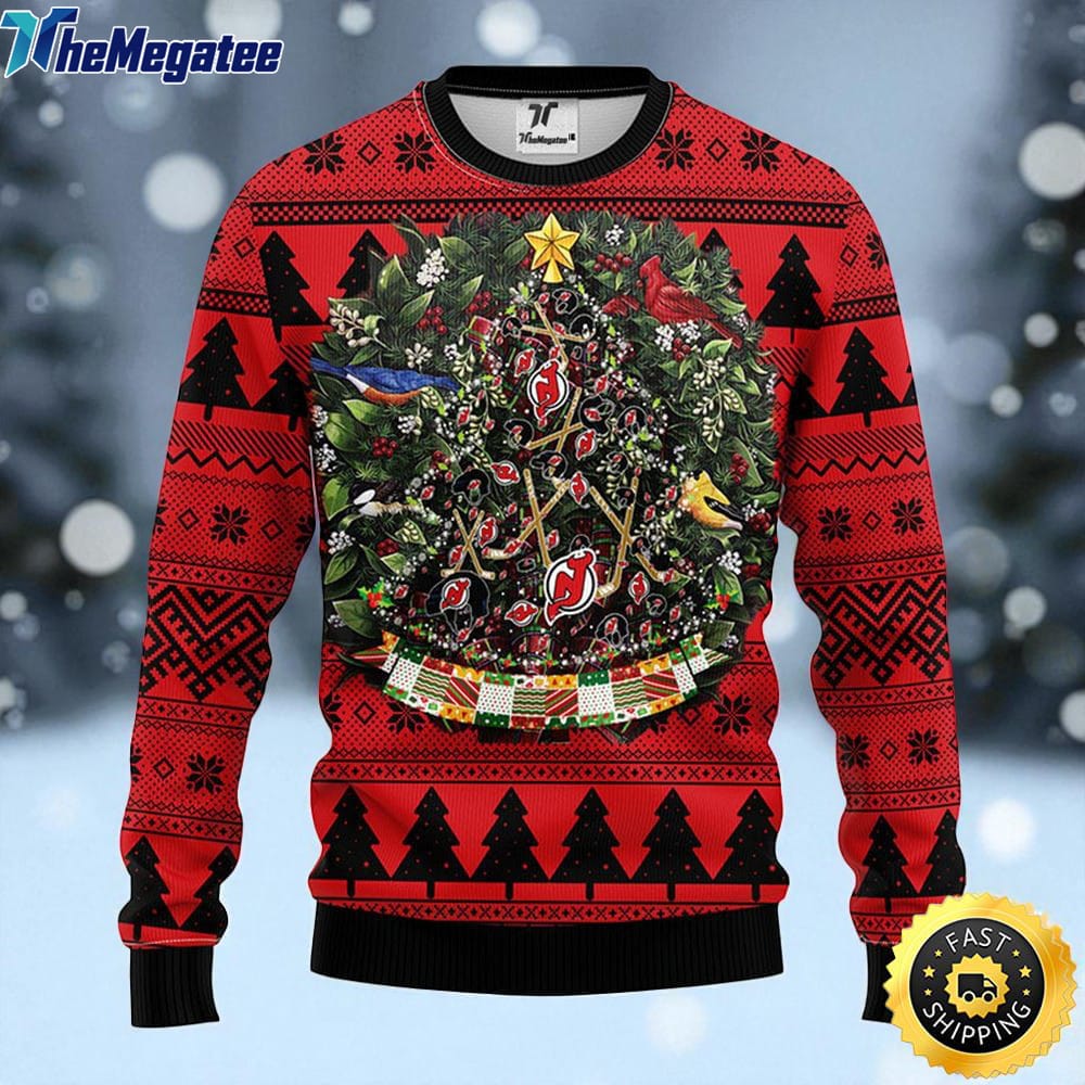 NHL New Jersey Devils Ugly Christmas Sweater Ball Pine Tree, NFL Christmas Sweater NHL New Jersey Devils Ugly Christmas Sweater Ball Pine Tree, NFL Christmas Sweater