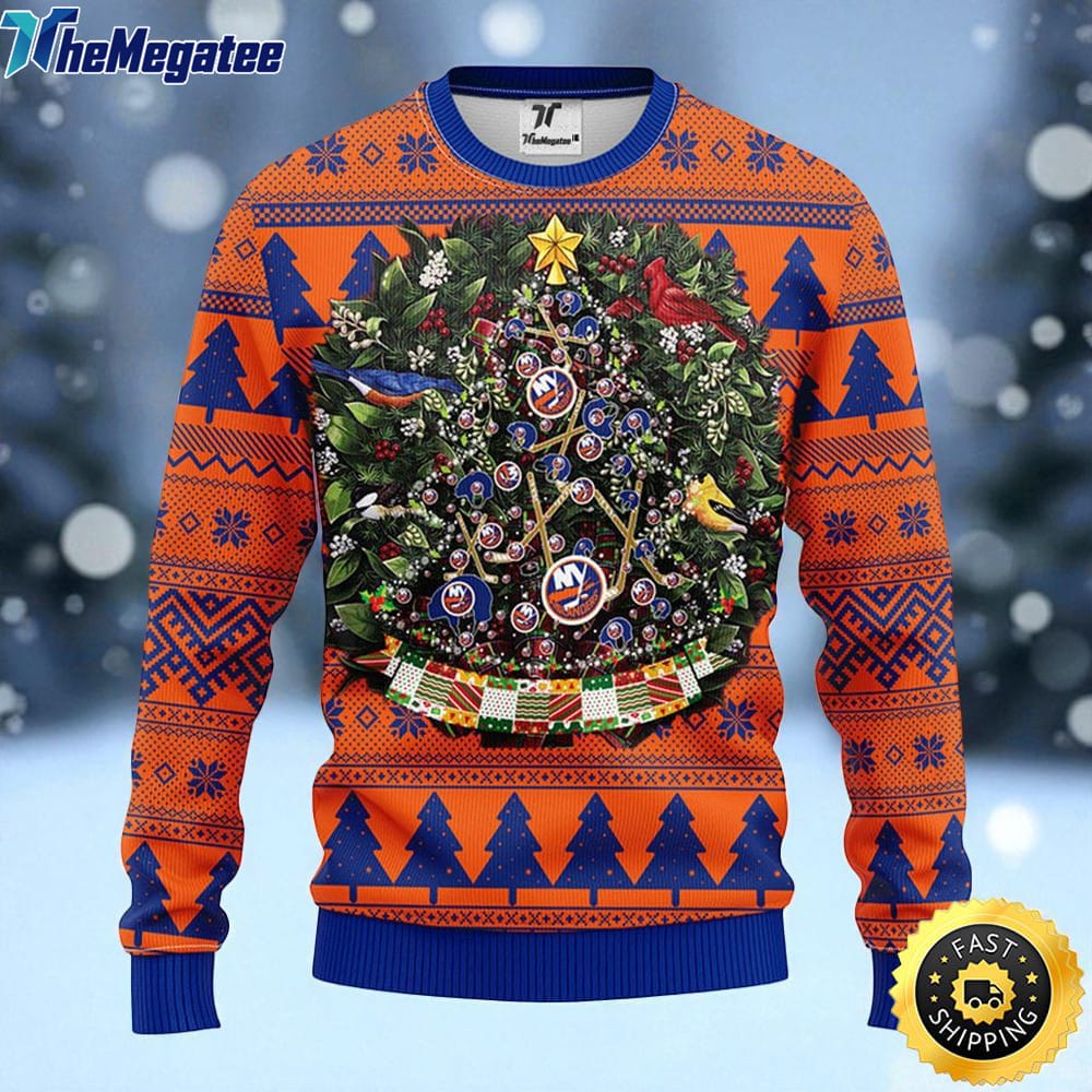 NHL New York Islanders Ugly Christmas Sweater Ball Pine Tree, NFL Christmas Sweater NHL New York Islanders Ugly Christmas Sweater Ball Pine Tree, NFL Christmas Sweater