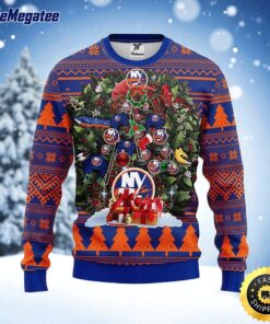 NHL New York Islanders Ugly Sweater Christmas Wreath Ugly Sweater For Fans