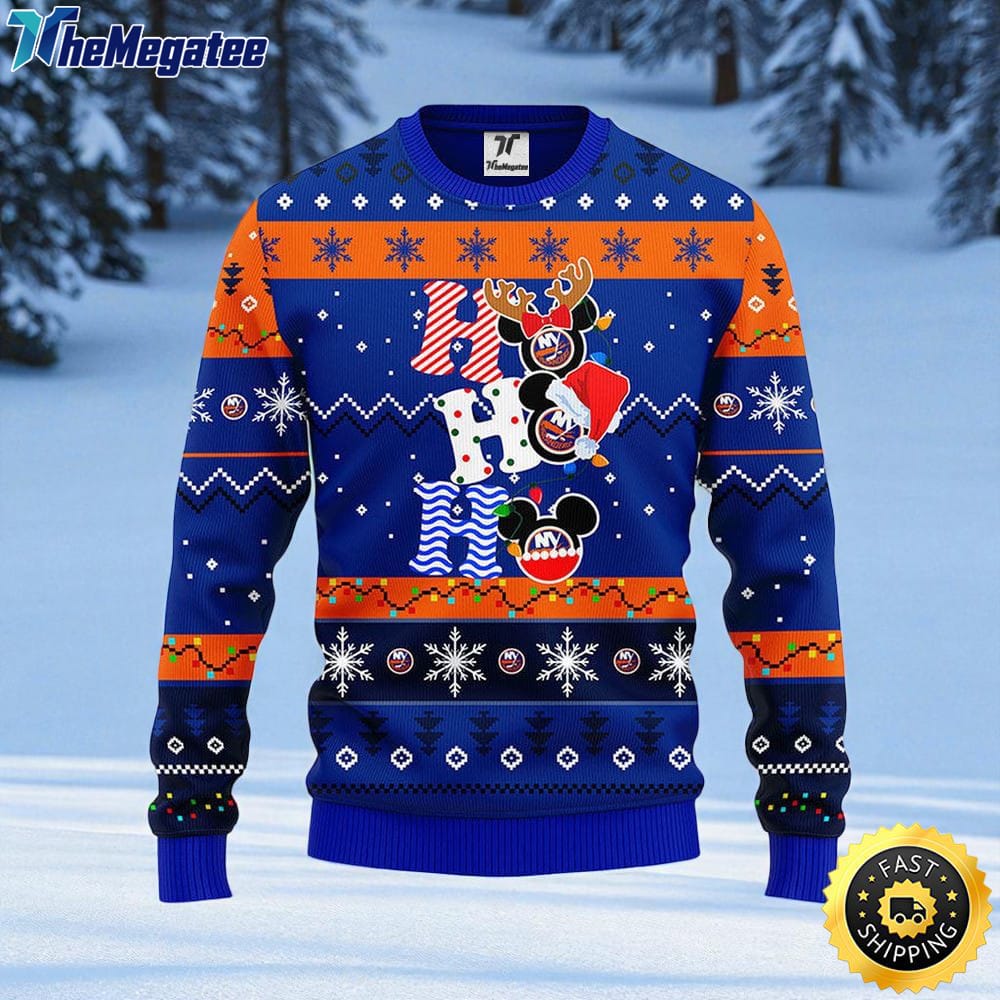 NHL New York Islanders Ugly Sweater Hohoho Mickey Ugly Christmas Sweater For Fans NHL New York Islanders Ugly Sweater Hohoho Mickey Ugly Christmas Sweater For Fans
