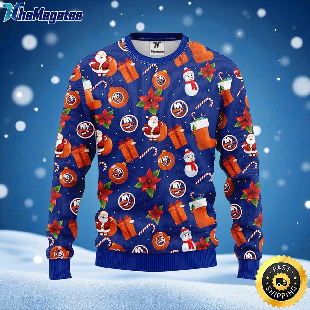 NHL New York Islanders Ugly Sweater Santa Claus Snowman Ugly Christmas Sweater For Fans NHL New York Islanders Ugly Sweater Santa Claus Snowman Ugly Christmas Sweater For Fans