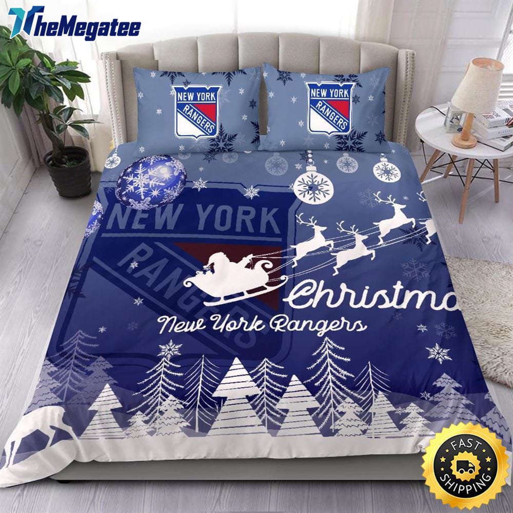 NHL New York Rangers Bedding Sets Santa Claus Sleigh And Reindeer Christmas Quilt Bedding Sets 2025 NHL New York Rangers Bedding Sets Santa Claus Sleigh And Reindeer Christmas Quilt Bedding Sets 2025