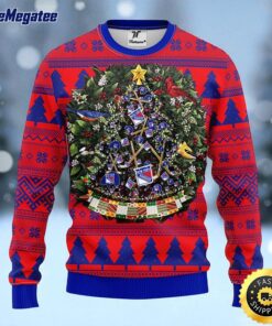 NHL New York Rangers Ugly Christmas Sweater Ball Pine Tree, NFL Christmas Sweater