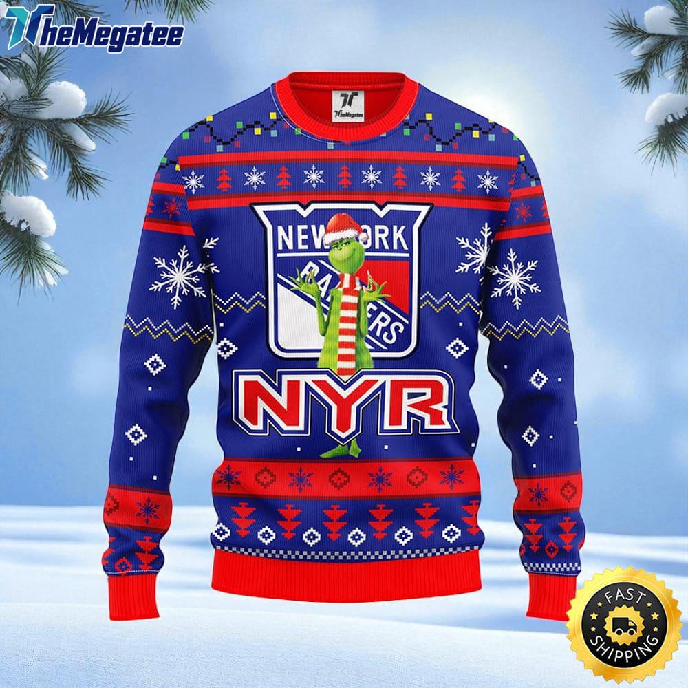 NHL New York Rangers Ugly Sweater Funny Grinch Ugly Christmas Sweater For Fans NHL New York Rangers Ugly Sweater Funny Grinch Ugly Christmas Sweater For Fans