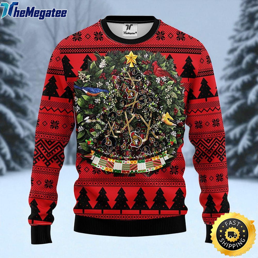 NHL Ottawa Senators Ugly Christmas Sweater Ball Pine Tree, NFL Christmas Sweater NHL Ottawa Senators Ugly Christmas Sweater Ball Pine Tree, NFL Christmas Sweater