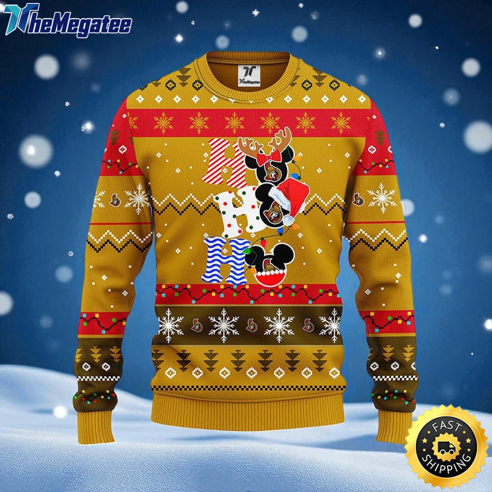 NHL Ottawa Senators Ugly Sweater Hohoho Mickey Ugly Christmas Sweater For Fans NHL Ottawa Senators Ugly Sweater Hohoho Mickey Ugly Christmas Sweater For Fans