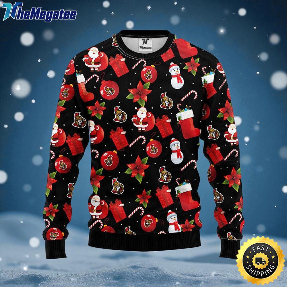 NHL Ottawa Senators Ugly Sweater Santa Claus Snowman Ugly Christmas Sweater For Fans NHL Ottawa Senators Ugly Sweater Santa Claus Snowman Ugly Christmas Sweater For Fans