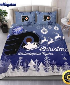 NHL Philadelphia Flyers Bedding Sets Santa Claus Sleigh And Reindeer Christmas Quilt Bedding Sets 2025