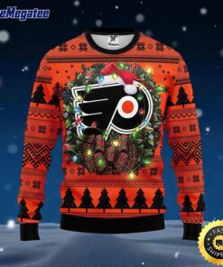 NHL Philadelphia Flyers Ugly Sweater Christmas Wreath Ugly Sweater For Fans