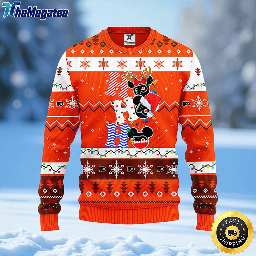 NHL Philadelphia Flyers Ugly Sweater Hohoho Mickey Ugly Christmas Sweater For Fans NHL Philadelphia Flyers Ugly Sweater Hohoho Mickey Ugly Christmas Sweater For Fans