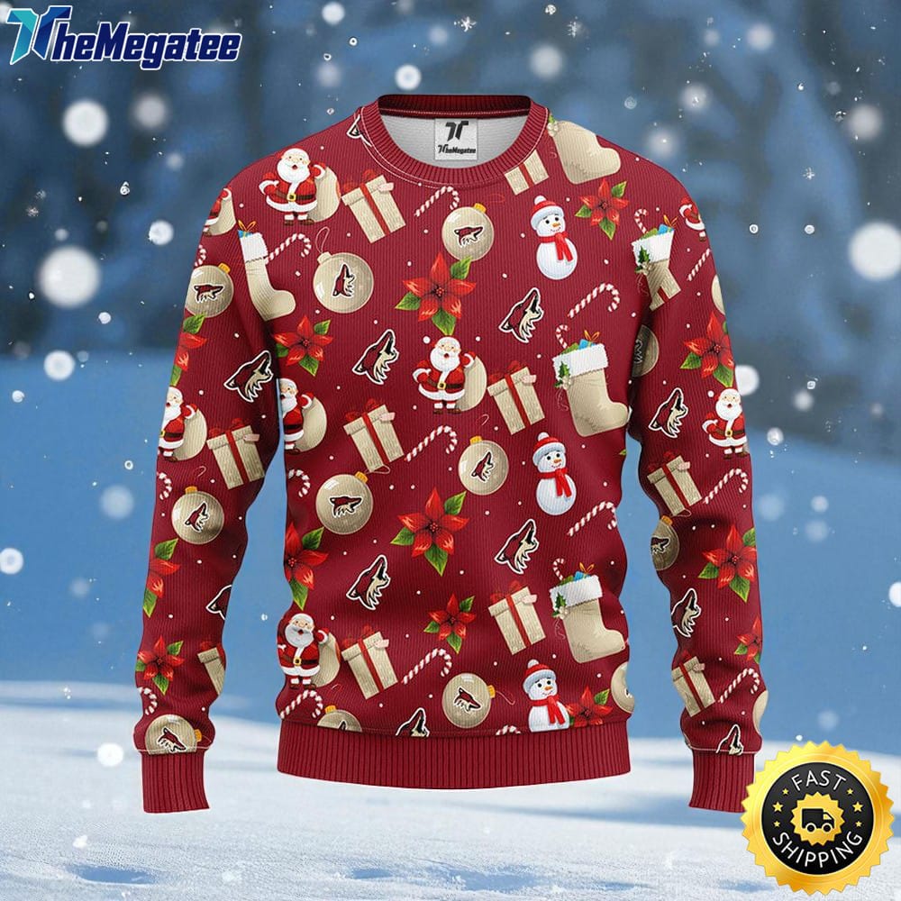 NHL Phoenix Coyotes Ugly Sweater Santa Claus Snowman Ugly Christmas Sweater For Fans NHL Phoenix Coyotes Ugly Sweater Santa Claus Snowman Ugly Christmas Sweater For Fans
